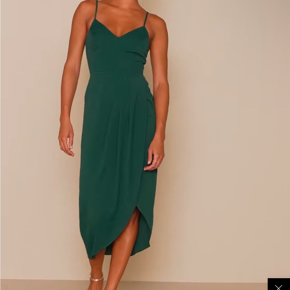 Lulus Reinnette Dark Green Midi Dress Size Large Worn Once